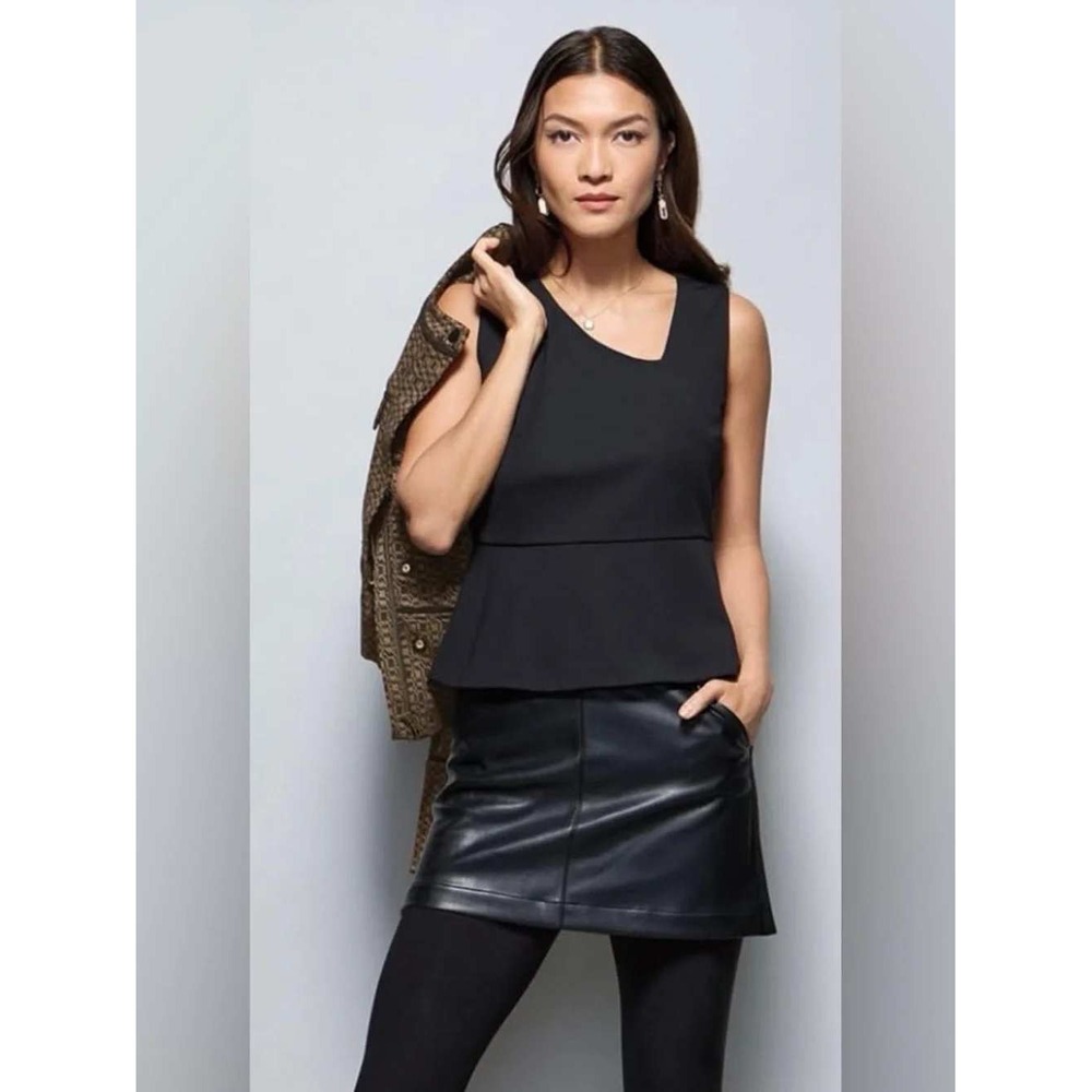 Cabi Starlet Shell Women XL Black New Asymmetrical Peplum Sleeveless Top 4578